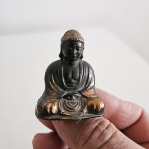 Miniature Bronze Buddha Figurine Statue  Black and Bronze